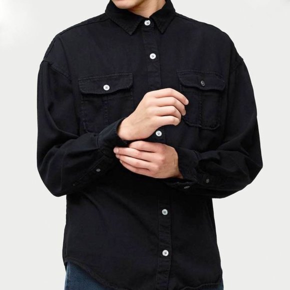 FRAME Men's Vintage Army Shirt in Faded Noir - Picture 4 of 5